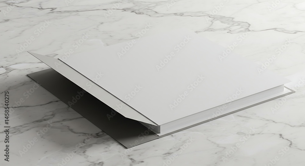 Poster elegant open book with blank pages resting on a subtle marble surface