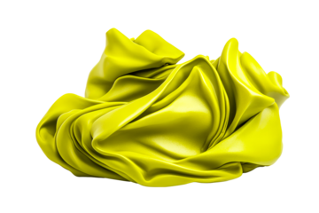 Abstract folded yellow fabric texture, modern textile shape, cut out transparent