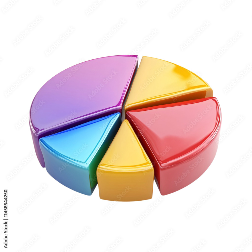 Poster colorful 3d pie chart showing data segments proportions statistics analysis presentation