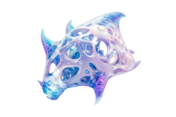 Abstract iridescent horn shaped structure isolated, cut out transparent