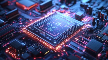 Obraz premium AI-Powered Quantum Computing Chip Processing Luminous