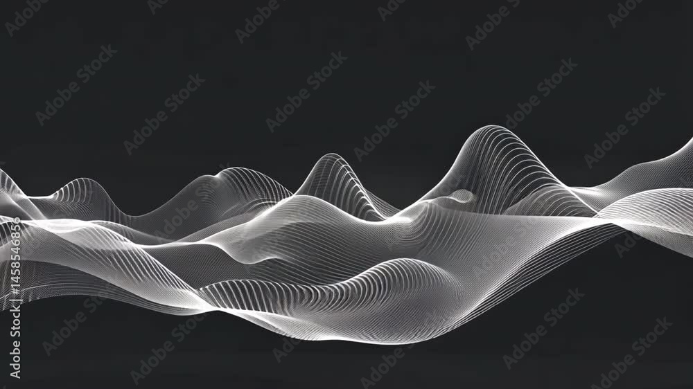 Poster mesmerizing abstract sound waves flowing monochrome lines design evoking rhythm and movement in digi