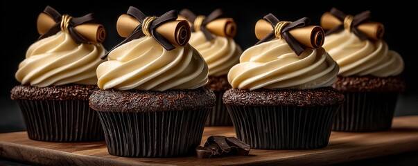 Graduation cupcake concept. Delicious cupcakes topped with creamy frosting and decorative accents