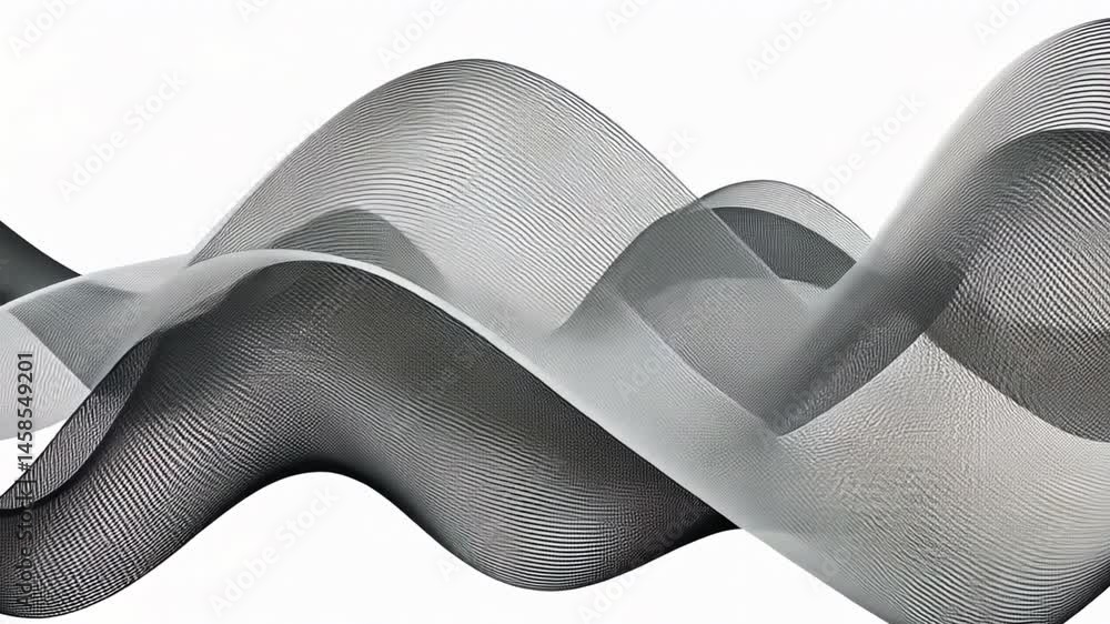Poster dynamic abstract design with flowing lines and waves in black and gray, showcasing movement and dept
