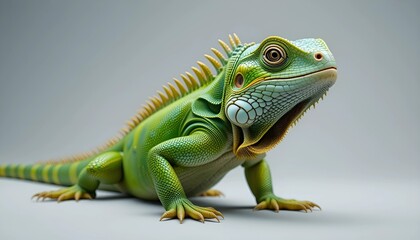 Fototapeta premium Vibrant Green Iguana Portrait - Close-up of a Colorful Reptile with Spikes and Textured Skin