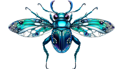 Intricate Scarab Beetle, Turquoise Jewel Tones, Cut Out Transparent