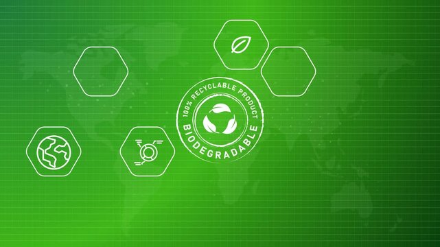 Biodegradable recycle product stamp decomposable stamp reusable sticker in green background