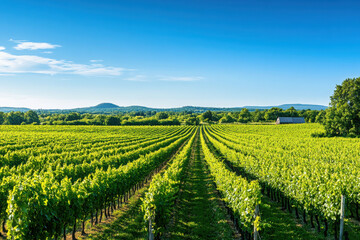 beauty of famous vineyards in canada showcasing lush green grapevines under clear blue sky.