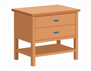 A simple wooden nightstand with two drawers and a lower shelf, perfect for bedside storage. Featuring blue drawer pulls
