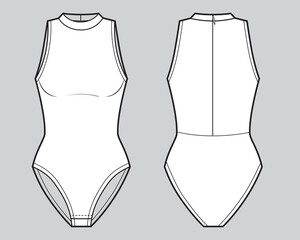 Turtleneck sleeveless bodysuit technical fashion illustration
