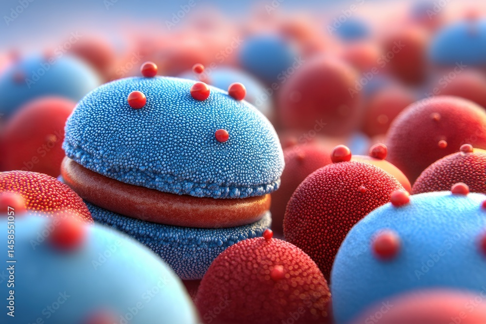 Poster colorful abstract representation of microscopic cells showcasing vibrant textures and intricate deta