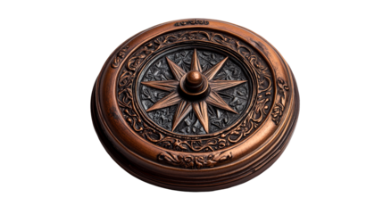 Detailed bronze compass with floral ornamentation, cut out transparent