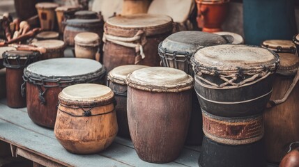 Variety of handcrafted drums