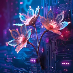 Abstract background with flowers, flower on circuit