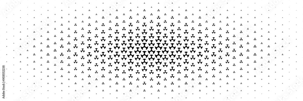 Poster horizontal halftone of black circle design spread from center for pattern and background.