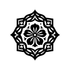 Elegant Black & White Floral Mandala Design, Isolated on White