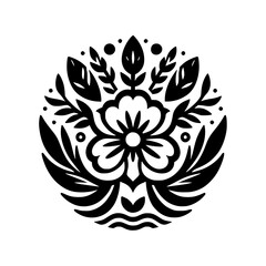 Elegant Floral Mandala: Black and White Design Element
