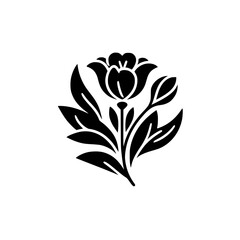 Black and White Floral Illustration: Simplified Bloom Design on White