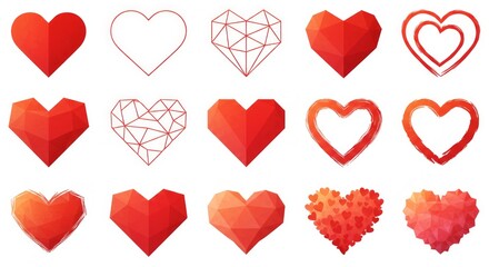 Assortment of Heart Shape Illustrations in Various Styles on White Backdrop
