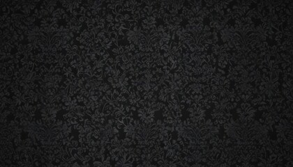 Intricate black damask floral wallpaper; seamless, gothic, vines, dark, elegant, pattern, texture, wallpaper, illustration
