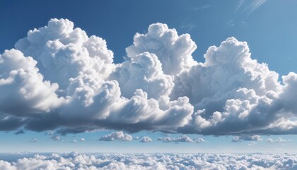 Naklejka premium Vast blue sky, fluffy white clouds dominate foreground , landscape, view