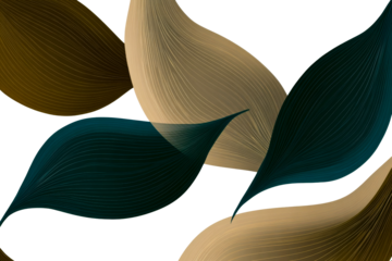 Golden teal stylized leaves on black, cut out transparent