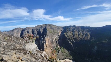 Crater of Mount Ciremai Under Clear Blue Sky