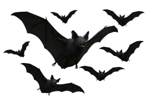Spooky bats flying for halloween, isolated background - Powered by Adobe
