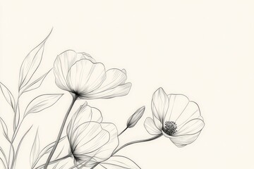 Elegant line art of flowers on a pale background.