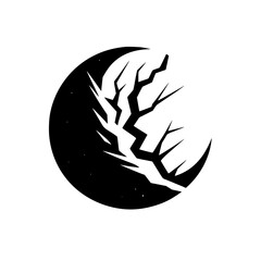 Abstract Black Moon and Tree Graphic, Cracked Earth Concept