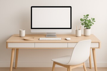 Scandinavian minimalist desk with modern accessories for home office design