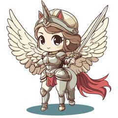 Cute Chibi Unicorn Knight With Wings Holding Sword Fantasy Character Art