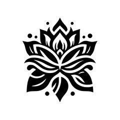 Elegant Black & White Lotus Flower Icon on White Background