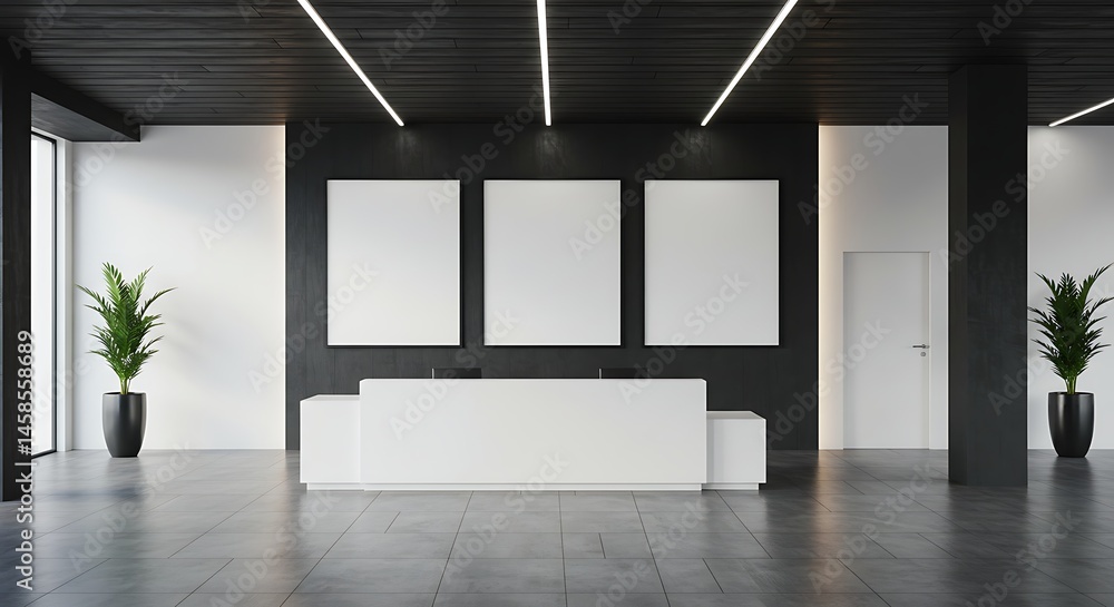 Poster sophisticated reception area with clean lines and minimalist design for branding