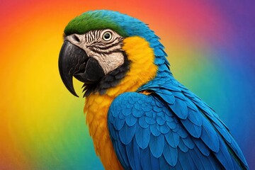 Obraz premium Colorful macaw on vibrant rainbow background for nature and wildlife themes