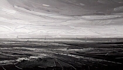 Peinture abstraite en noir et blanc d’un paysage montagneux texturé – huile au couteau sur toile, idéale pour affiches, impressions murales, décors ou design graphique
