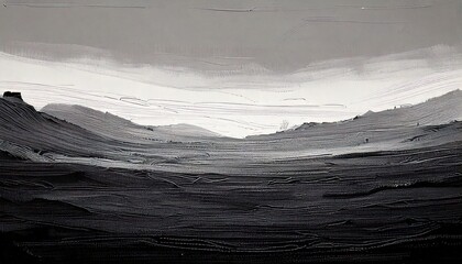 Peinture abstraite en noir et blanc d’un paysage montagneux texturé – huile au couteau sur toile, idéale pour affiches, impressions murales, décors ou design graphique