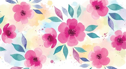 Delicate floral pattern with pink blossoms and pastel watercolor textures