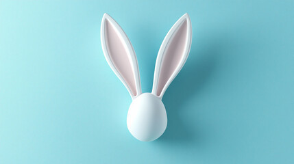 Obraz premium A white rabbit ear is shown on a pastel blue background, representing Easter Day in a 3D rendering.