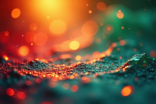Undulating waves of crimson, emerald, and amber bokeh evoke warmth and cheer , red, celebration