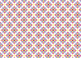 Seamless Geometric Floral Pattern with Islamic Art Influence, Seamless vector pattern featuring geometric floral shapes and symmetry, Tileable Islamic-style design with arabesque and mosaic influences