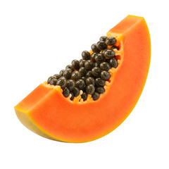 Whole and sliced papaya fruit showing vibrant orange flesh and black seeds, isolated on transparent background, perfect for tropical fruit concepts, health-conscious food designs, and food 