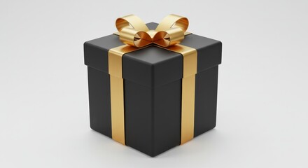 Obraz premium Elegant Black Gift Box with Golden Ribbon and Bow for Special Occasions