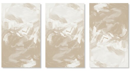 Abstract Beige Painting Triptych