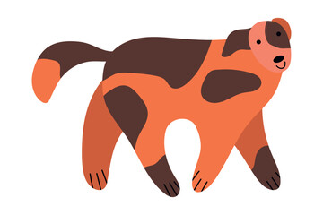 Playful Stylized Dog Vector Illustration in Bright Colors. The dog features orange and brown patches, giving it a cheerful and friendly appearance.