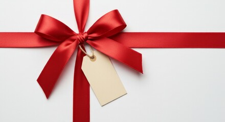 Elegant gift wrapped with red ribbon and a blank tag for personalization