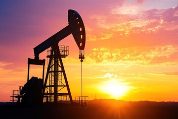 Oil pump silhouette at sunset