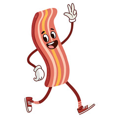 Groovy greeting bacon character. Isolated food illustration.