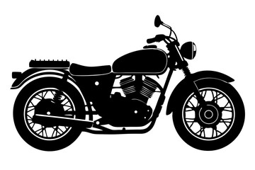 Fototapeta premium Silhouette of a vintage motorcycle on white with transparent background design, motorcycle, vintage, silhouette, side profile, vehicle, transportation, retro, classic, motorbike, biker, chopper