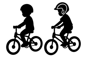 Obraz premium Two children on bicycles silhouette design one leaning forward, silhouette, children, bicycle, bike, leaning, childhood, vector, design, transport, activity, fun, ride, silhouette design, bicycle